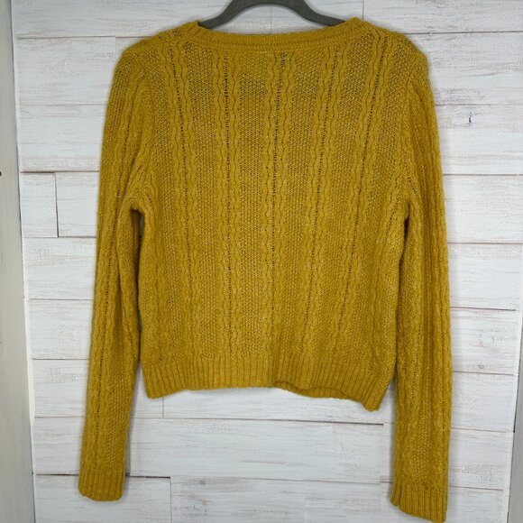 Dress Forum Womens Cable Knit Full Button Cardigan Sweater Gold Size Medium - Picture 4 of 8